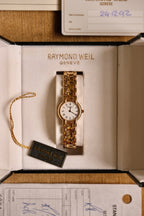 1992 Ladies Gold Raymond Weil Geneva Watch Roman Numerals with Box and Papers