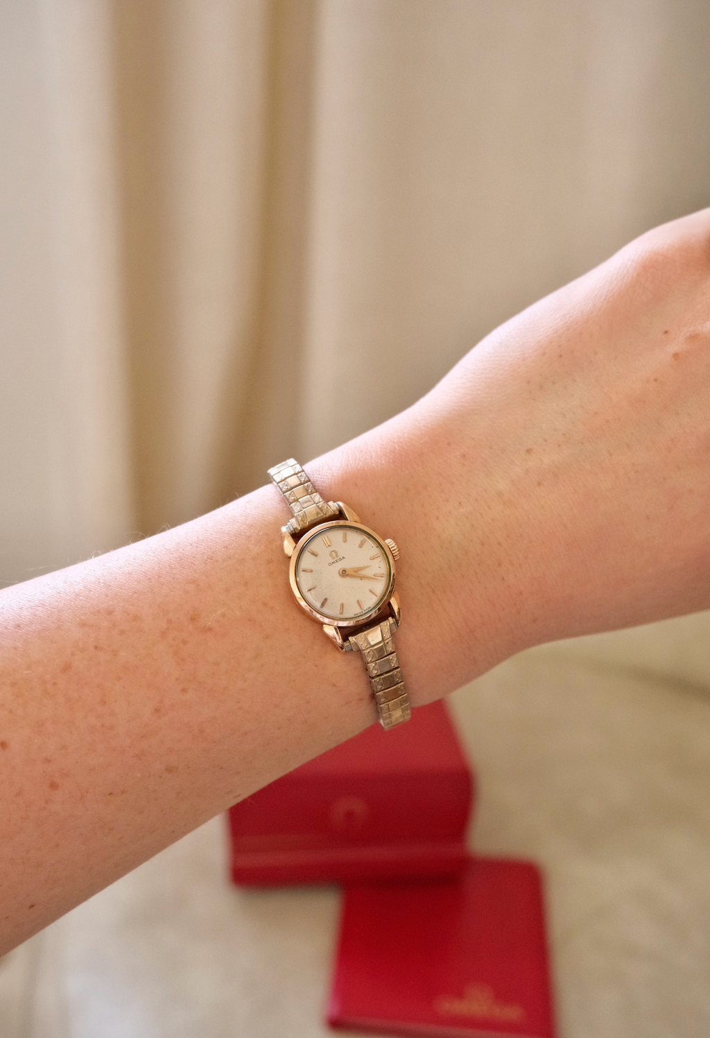 Vintage 9ct Gold Omega Ladies Watch, Mechanical Movement, Original Box