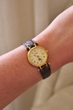 1994 Ladies Burberrys Gold Tone Round Watch with Date Brown Lizard Strap