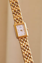 Vintage 90s Ladies Gold Sqaure Face Tank Seiko Watch Working