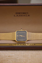 RARE 80s Seiko Lassale 6020 Gold Tank Watch Black Dial Watch in Box