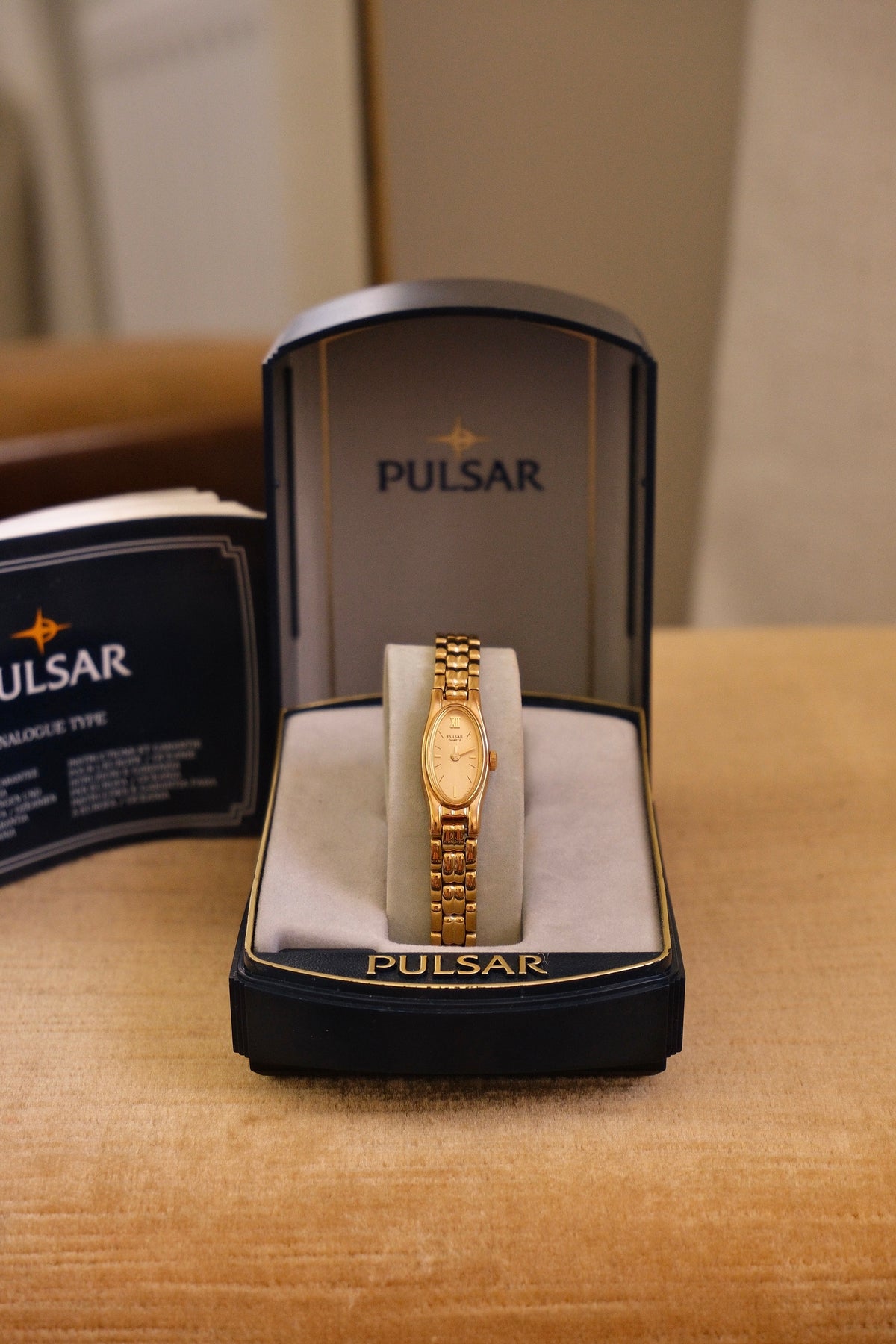 Rare 90s Ladies Gold Pulsar Slim and Petite Watch in Box