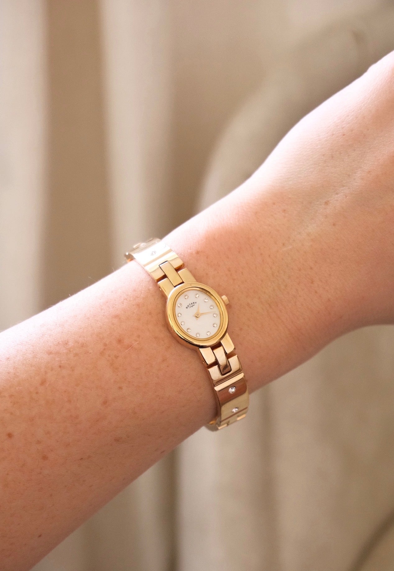 Vintage Ladies 90s Gold Rotary Watch Gemstone Details Working