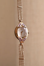 Rare and Unique 1980s Citizen Ladies Pendant Watch Ruby Accent Gold Beaded Chain