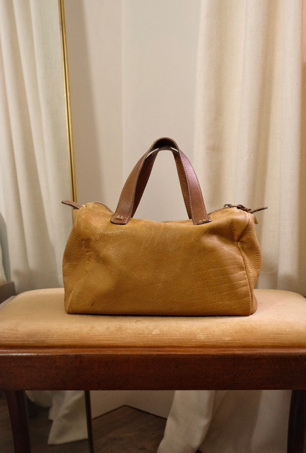 Vintage Loewe Brown Leather Boston Bag Spanish Luxury Top Handle Handbag