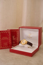 Vintage Ladies 1993 Cartier Must de Cartier Vermeil Watch Gold Plated Ladies Watch, Brown Leather Strap, Luxury Timepiece Box & Papers