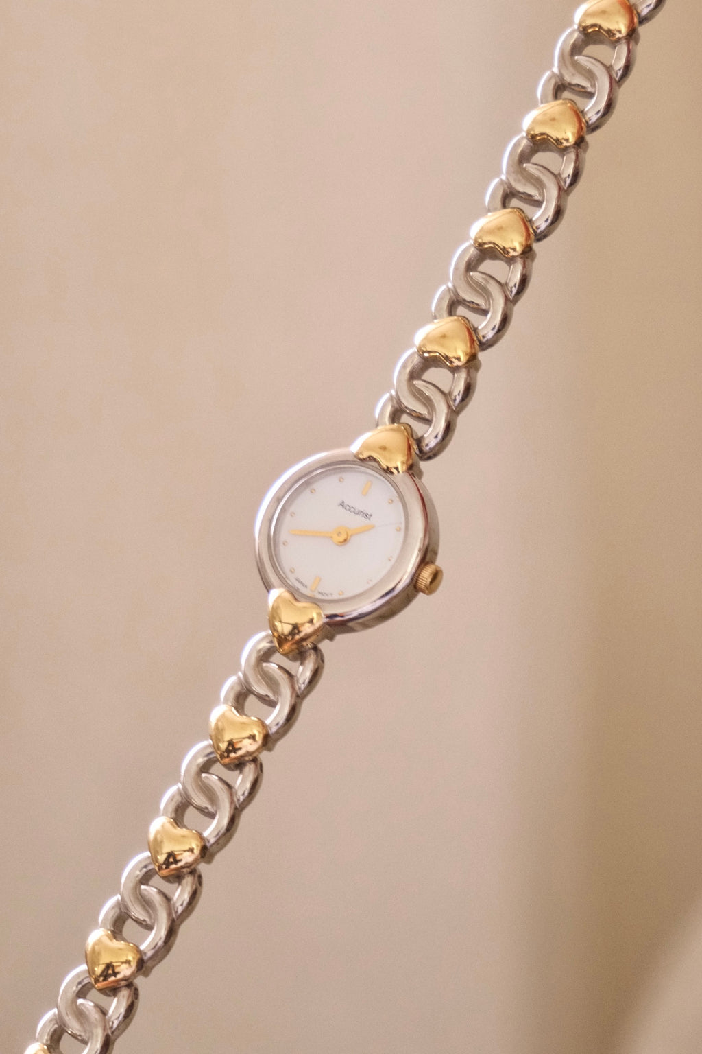 Sweet Vintage Ladies Accurist Two Tone Heart Watch Working