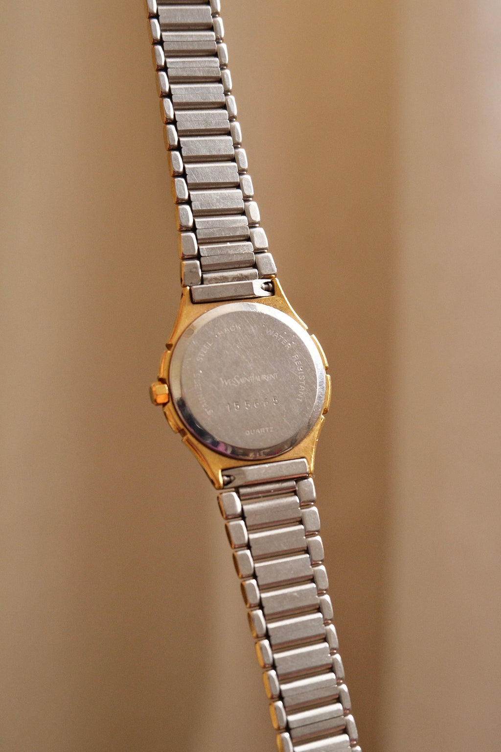Vintage Ladies 1990s YSL Quartz Two Tone Watch - Blue Striped Dial