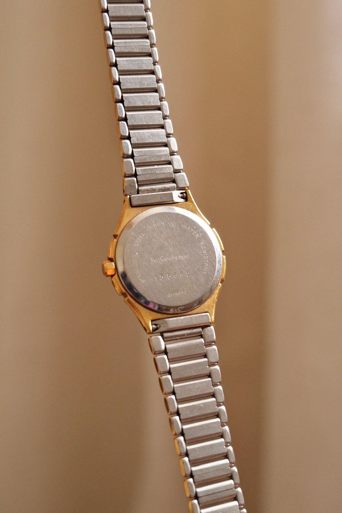 Vintage Ladies 1990s YSL Quartz Two Tone Watch - Blue Striped Dial