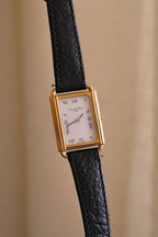 Rare ladies' Christian Dior 90s watch with tank-style rectangular dial, and black leather strap