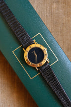 90s Ladies Gold-Plated Gucci 3000L Quartz Watch with Black Leather Strap in Box