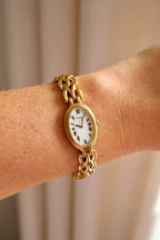 90s Vintage Ladies Oval Gold Seiko Watch White Dial Roman Numerals