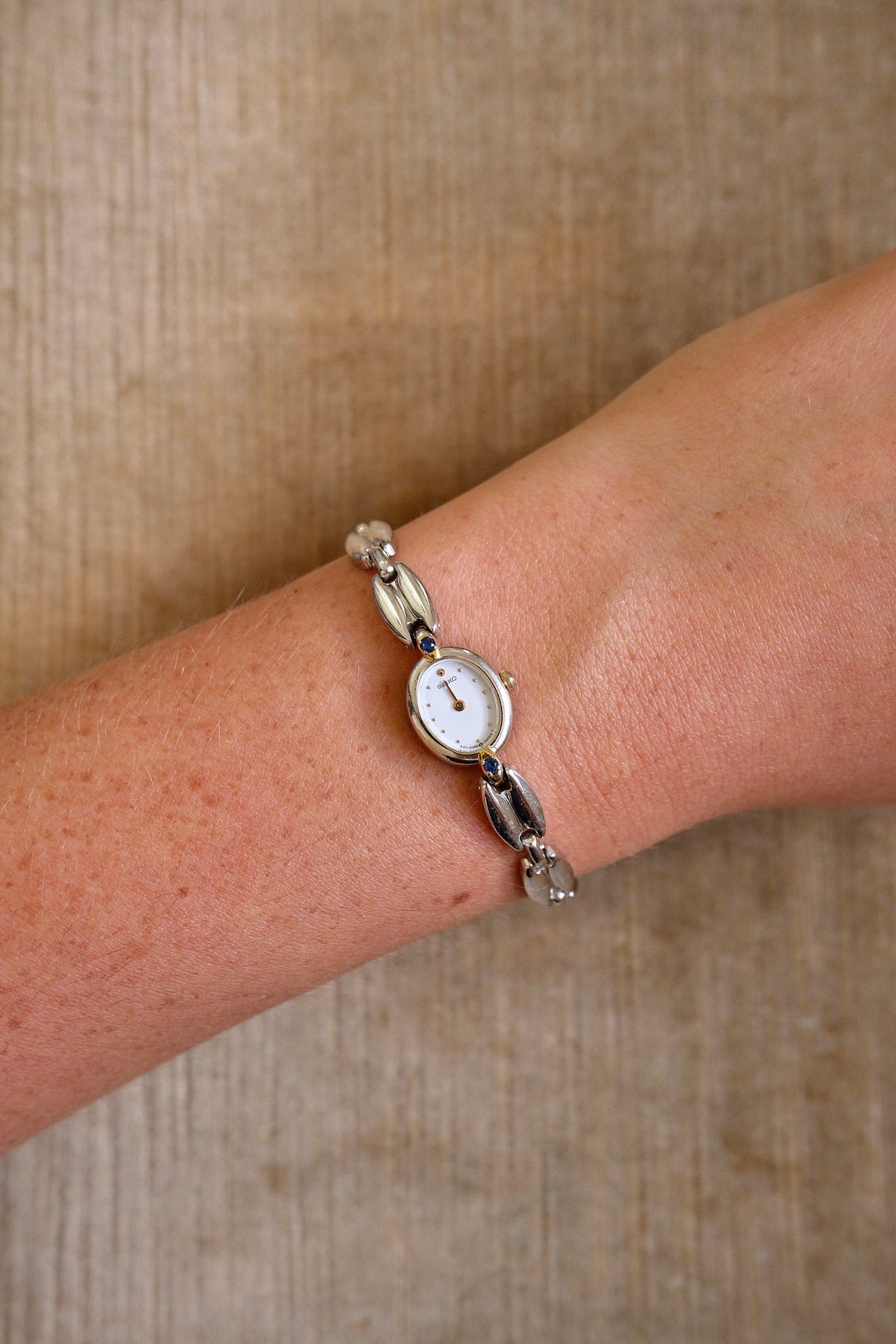 Ultra Rare & Petite Ladies Seiko Oval Dial Watch with Sapphire Gemstone Accents