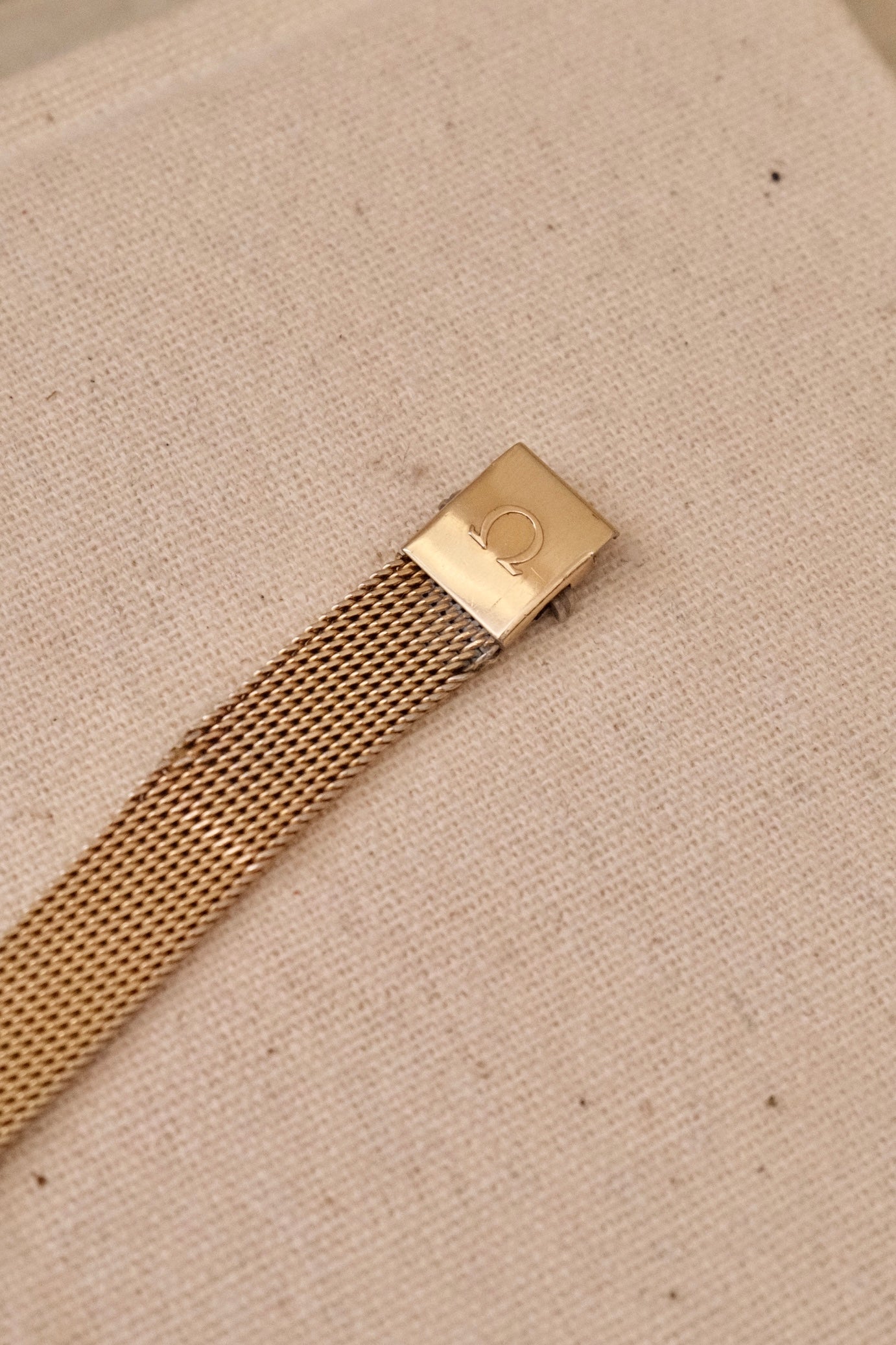 1950s Vintage Omega Ladies Cocktail Watch 10K Gold Filled Mesh Bracelet Diamond Leaf Lugs Champagne Dial Manual Wind Watch
