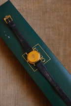 90s Ladies Gold-Plated Gucci 3000L Quartz Watch with Black Leather Strap in Box