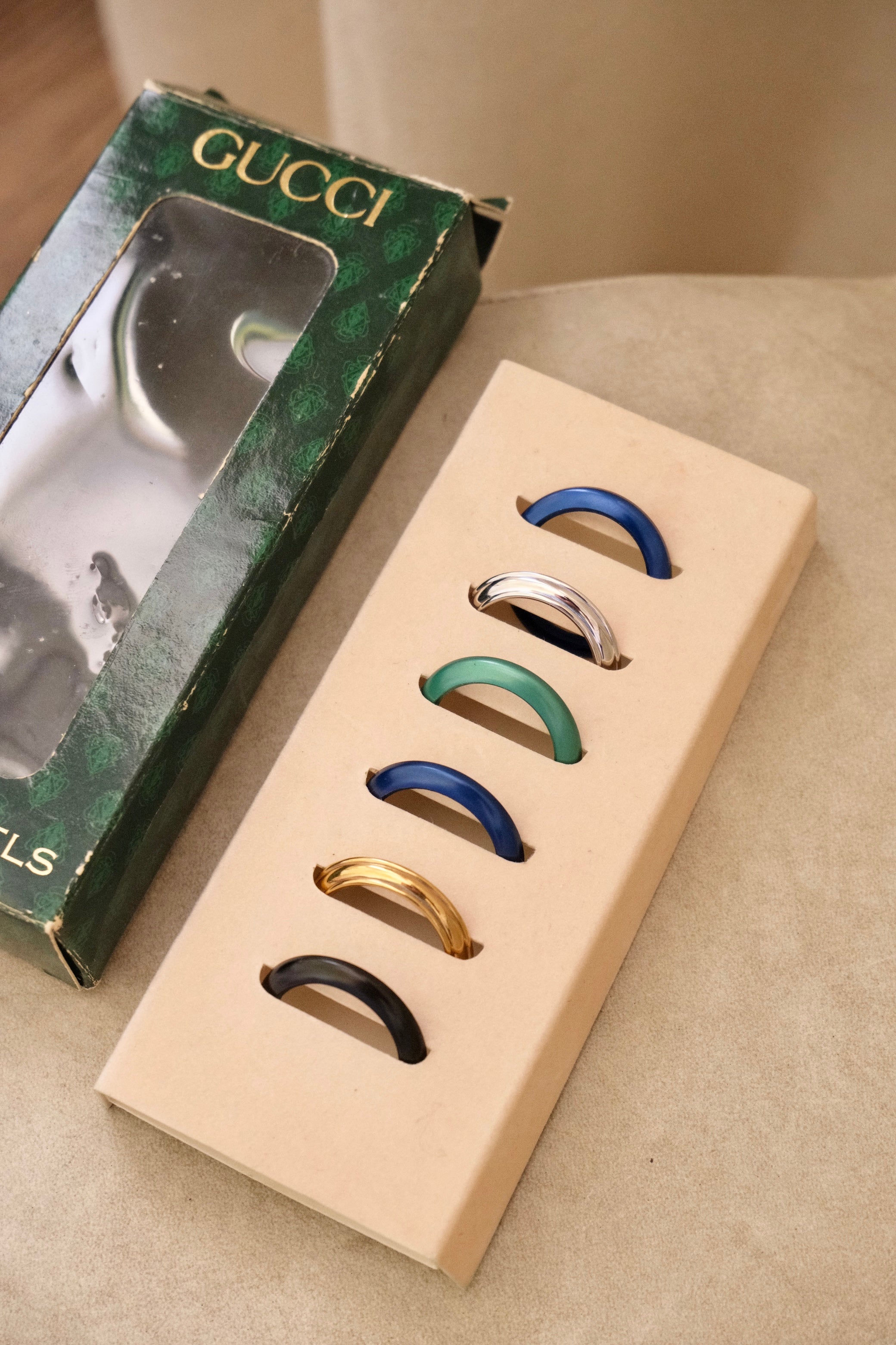 Set of 6 Metallic 80s/90s Gucci Bezels in Box
