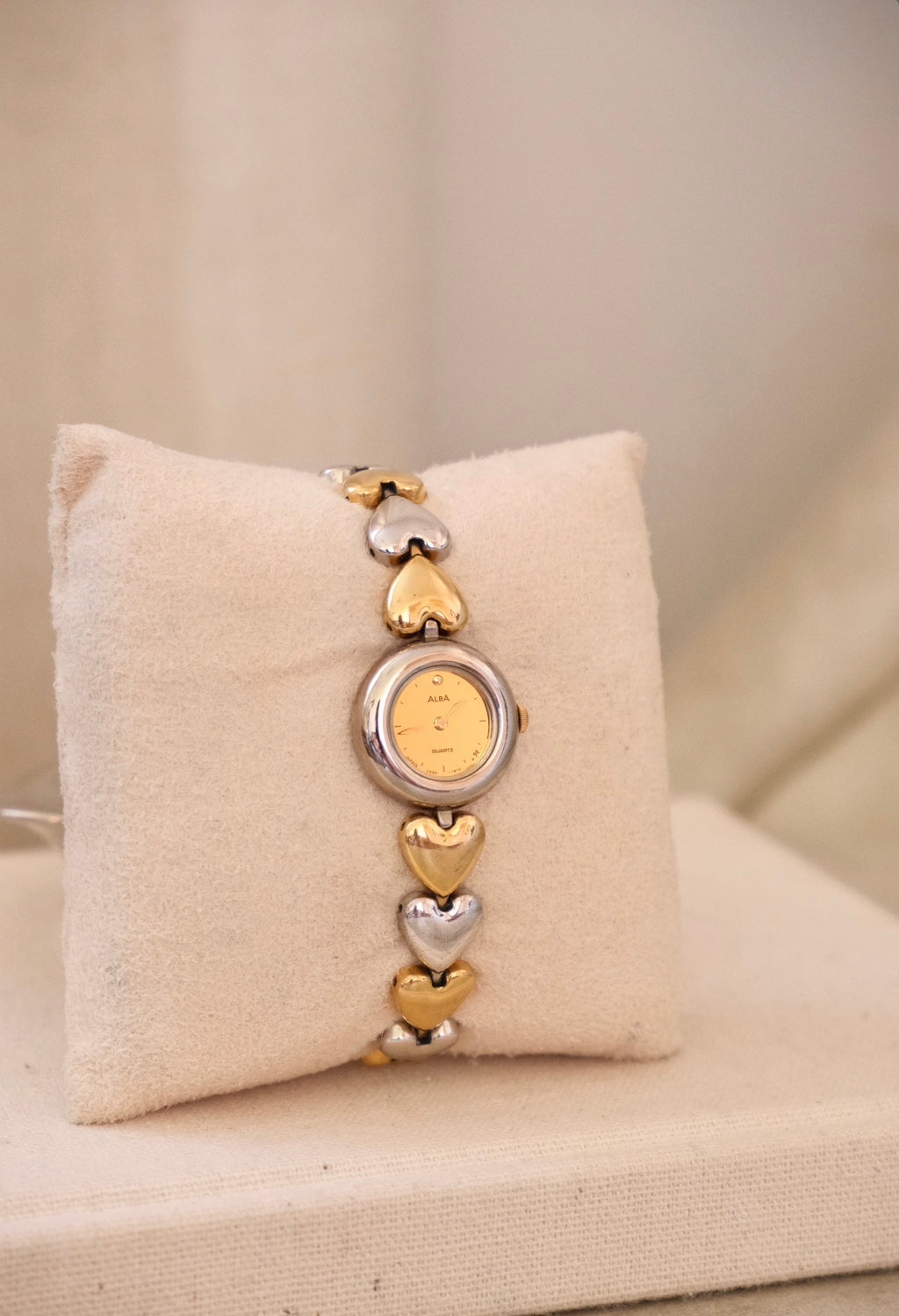 Rare Vintage Seiko Alba Heart Bracelet  Gold and Silver Two Tone Ladies Watch Working