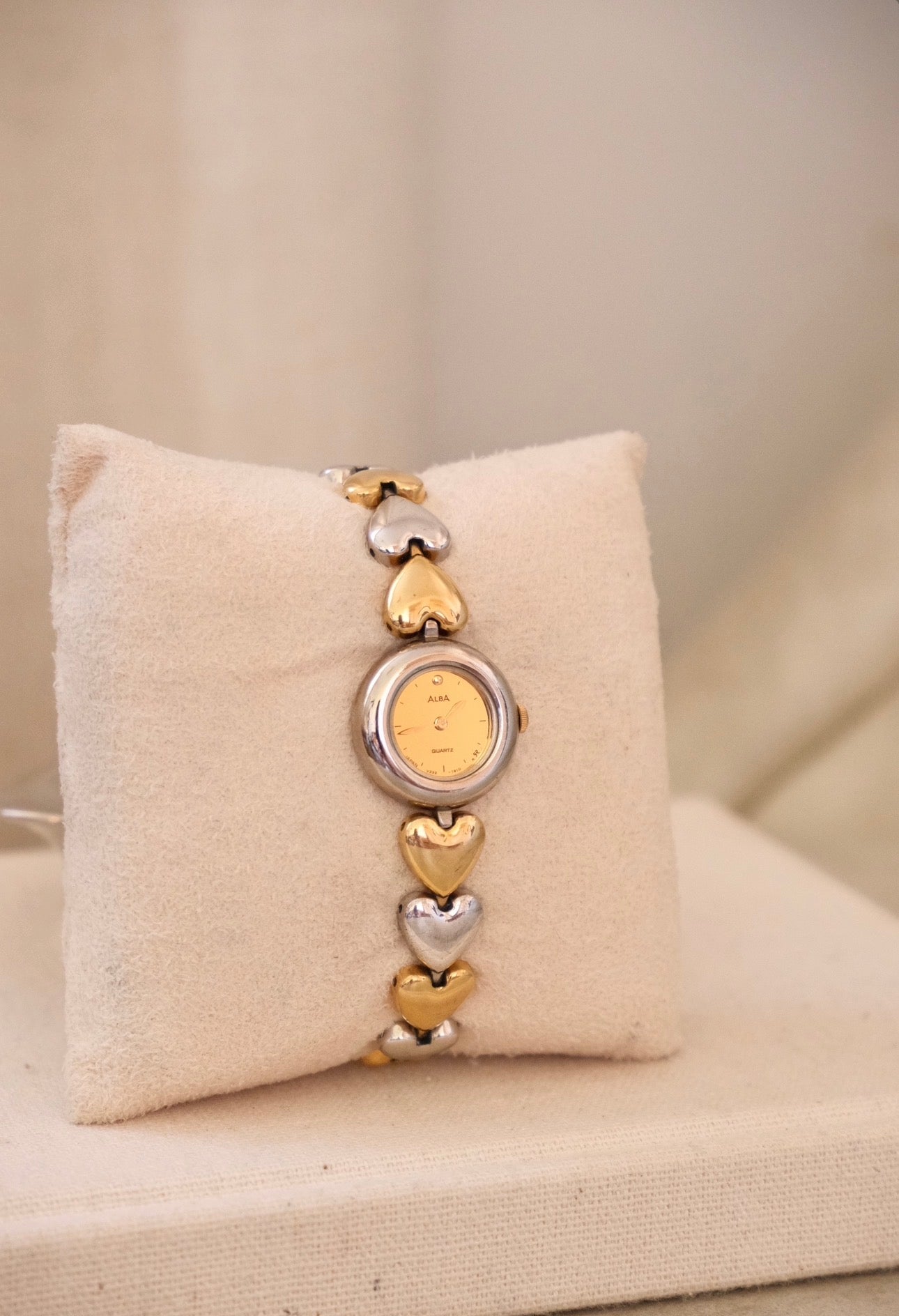 Rare Vintage Seiko Alba Heart Bracelet  Gold and Silver Two Tone Ladies Watch Working