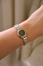 Vintage YSL Ladies Dual Tone Black Dial Watch Working