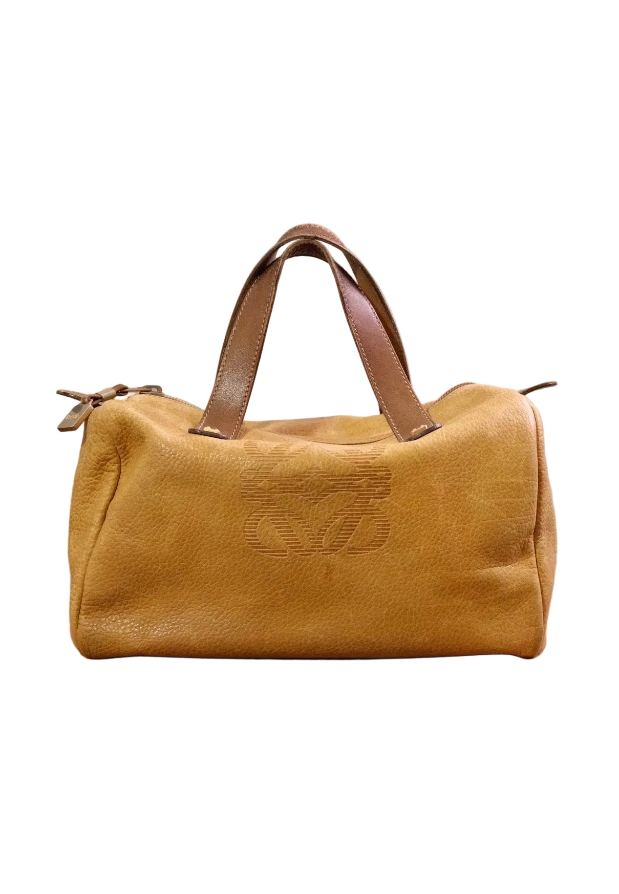 Vintage Loewe Brown Leather Boston Bag Spanish Luxury Top Handle Handbag