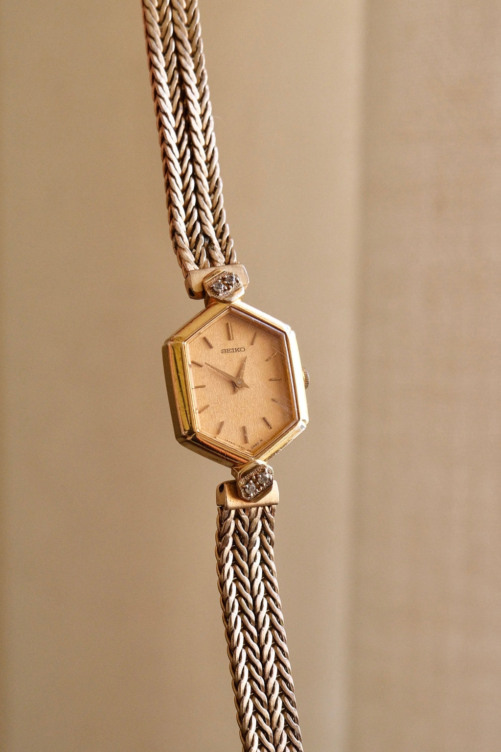 Rare 80s Gold-Plated Seiko Jewellery Quartz Watch with Hexagon Dial