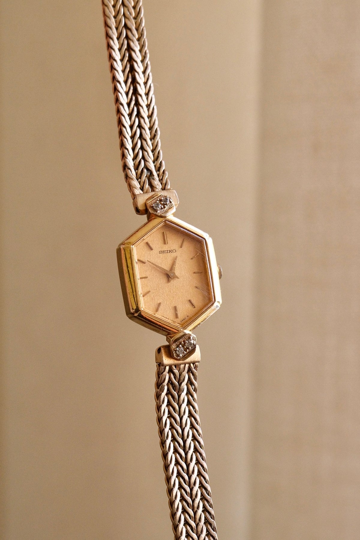 Rare 80s Gold-Plated Seiko Jewellery Quartz Watch with Hexagon Dial