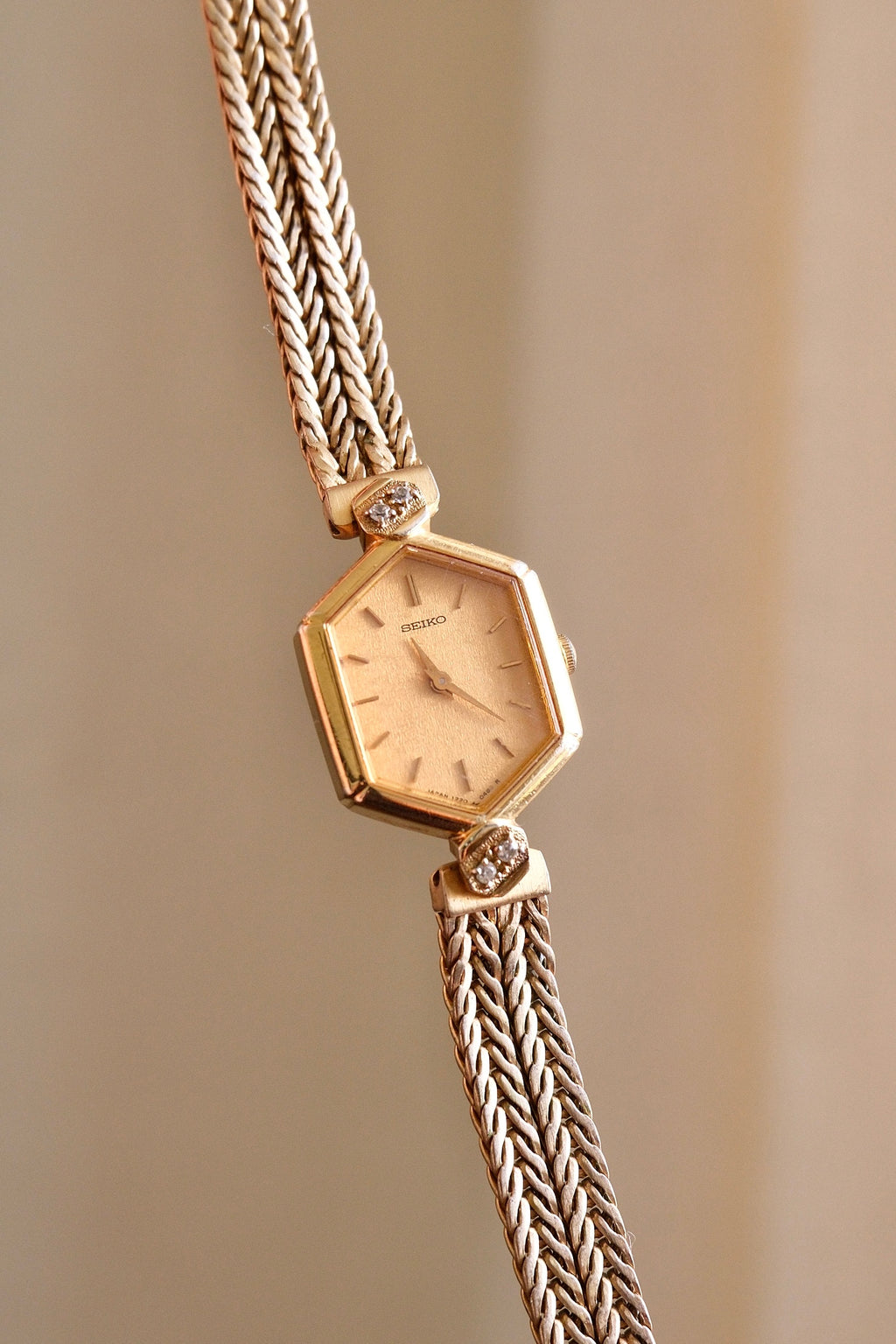 Rare 80s Gold-Plated Seiko Jewellery Quartz Watch with Hexagon Dial