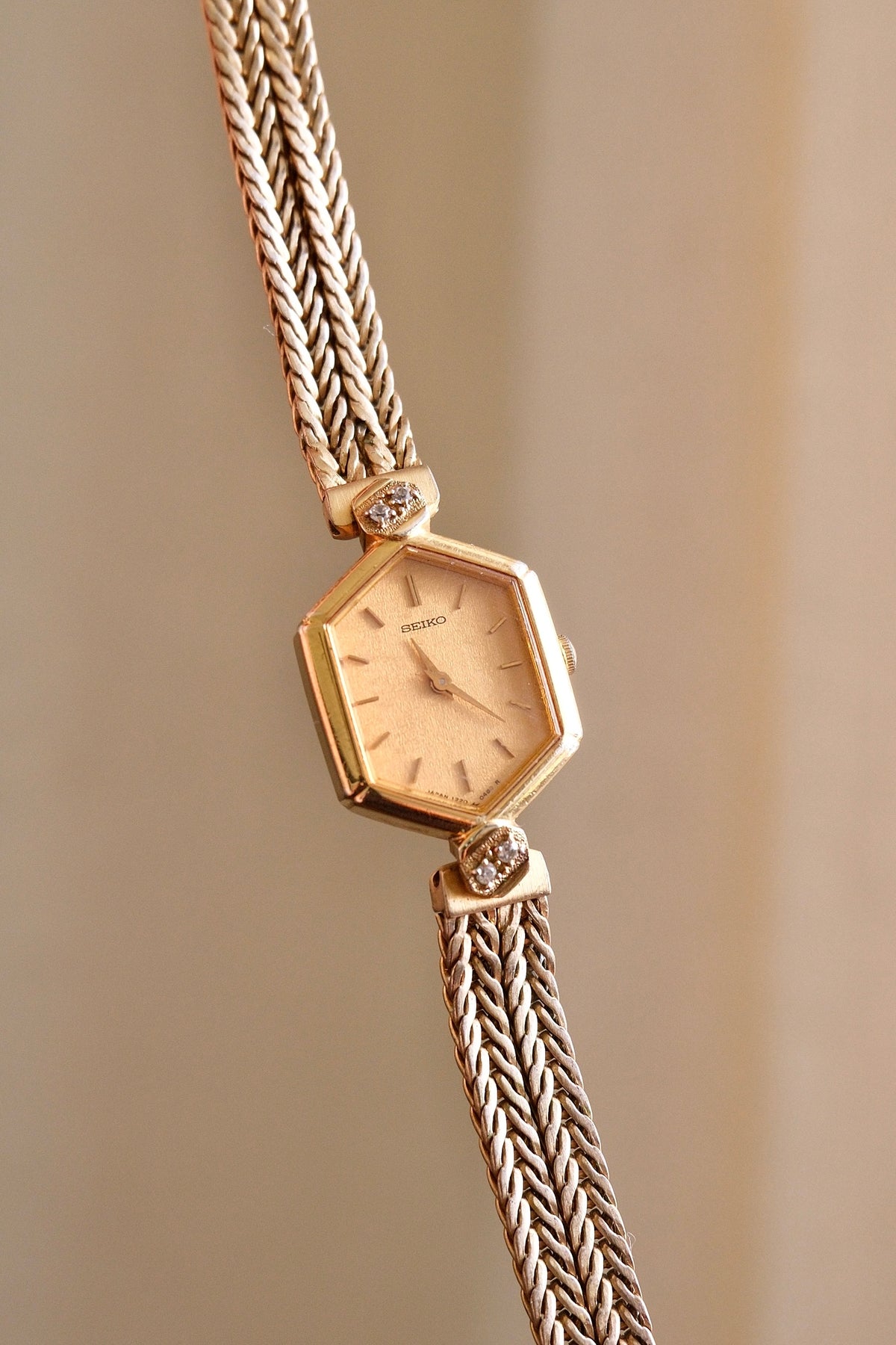 Rare 80s Gold-Plated Seiko Jewellery Quartz Watch with Hexagon Dial