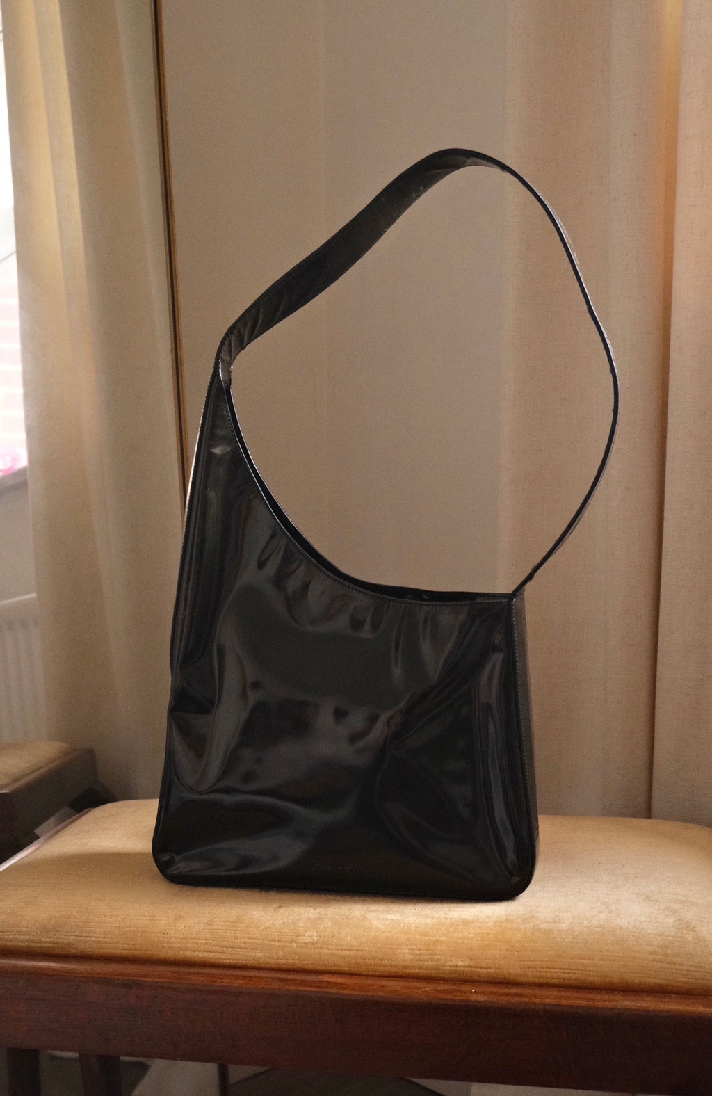 1980s Prada Dark Green Patent Leather Asim Shoulder Bag