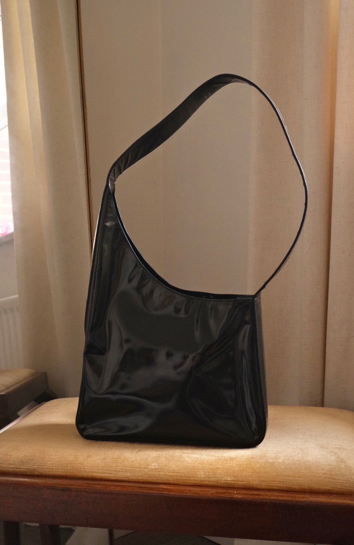 1980s Prada Dark Green Patent Leather Asim Shoulder Bag