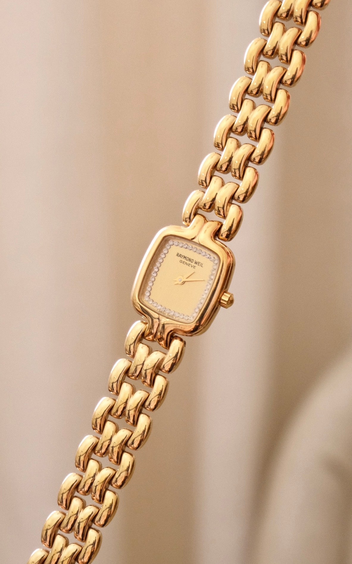 Rare vintage 18k gold plated champagne dial Raymond Weil  watch working