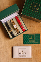 RARE FULL SET Vintage 1995 Gucci 1800L Watch Gold Plated Horsebit Bracelet Leather Straps, Quartz