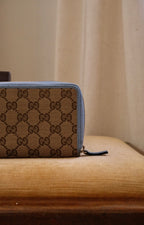Gucci GG Supreme Zip Around Wallet, Blue Lining Classic Monogram Design in Box