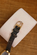 90s Christian Dior Paris Vintage Watch Hexagon Gold Plated Case Grey Dial Swiss Luxury Quartz Wristwatch with Black Leather Strap