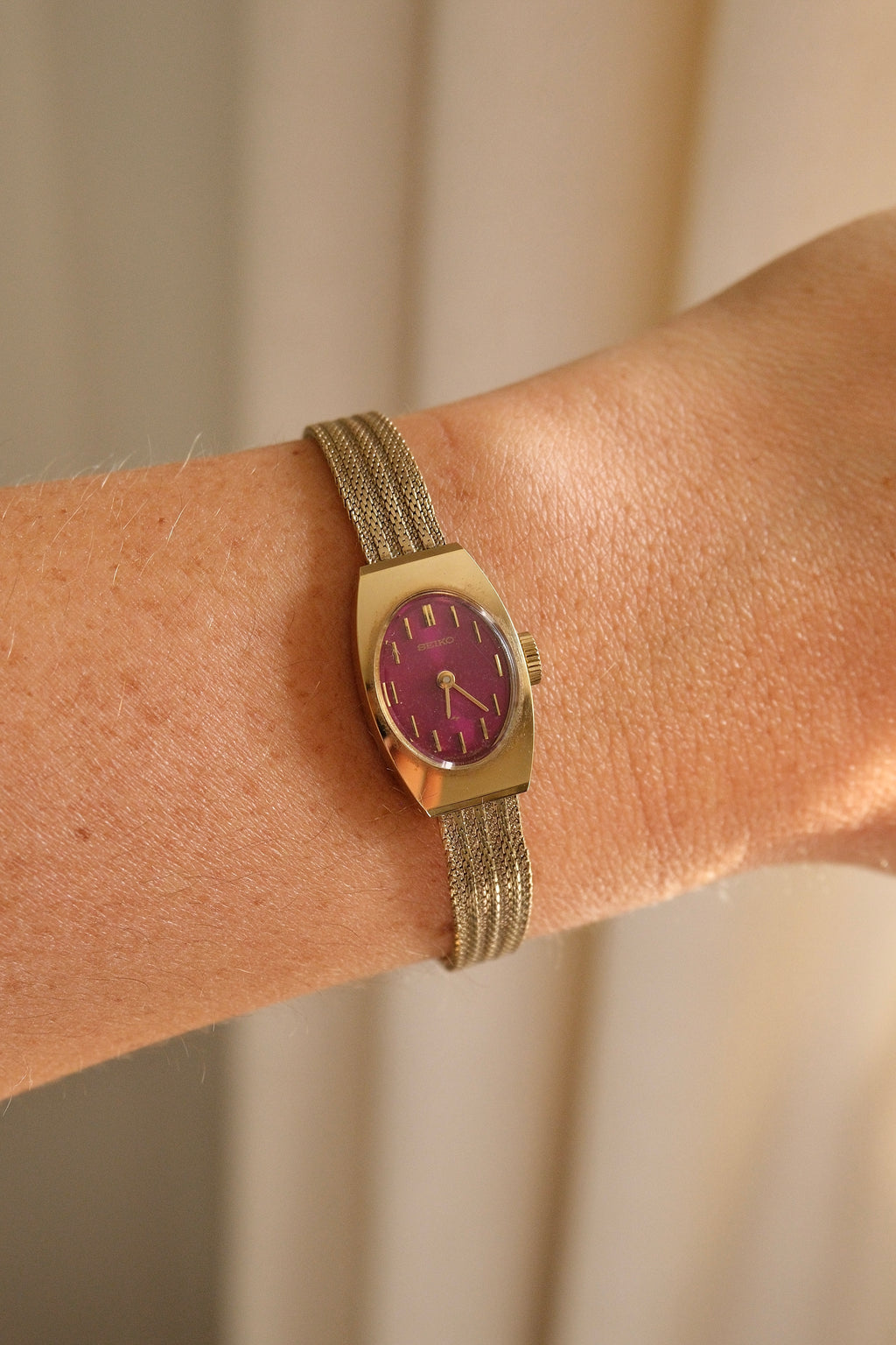 Rare Ladies Vintage Gold Seiko Pink / Purple Dial Mechanical Watch Working