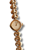 Vintage Rare Petite & Tiny 90s Gold Ladies Seiko Quartz Watch, Heart Pattern Bracelet