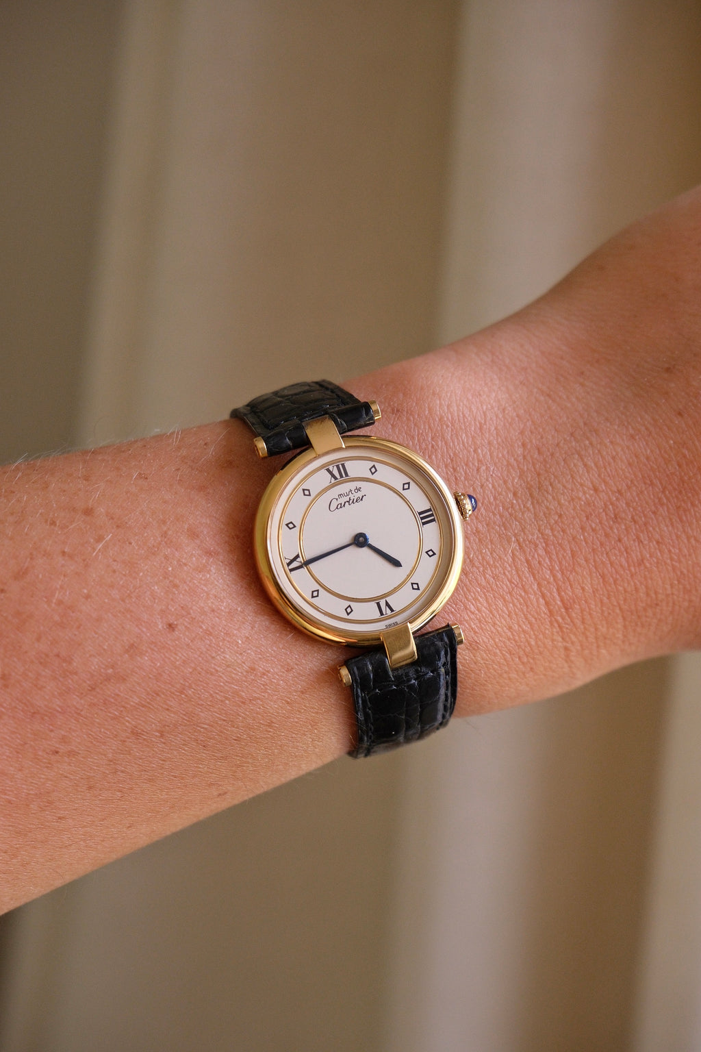 Vintage 1980s Cartier Must de Cartier Vendôme Vermeil Quartz Watch | 18K Gold-Plated 925 Sterling Silver | Red Cartier Pouch Included