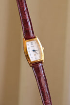 Near Mint Vintage 90s Seiko Noie Baignoire Style Burgendy Leather Strap Watch Working