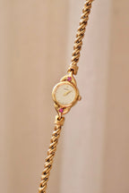 Vintage Seiko Gold Plated Quartz Watch - Rubies, Twisted Chain Bracelet