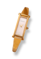 Vintage Gucci 1500L Gold Bangle Watch with White Dial, 90s Quartz