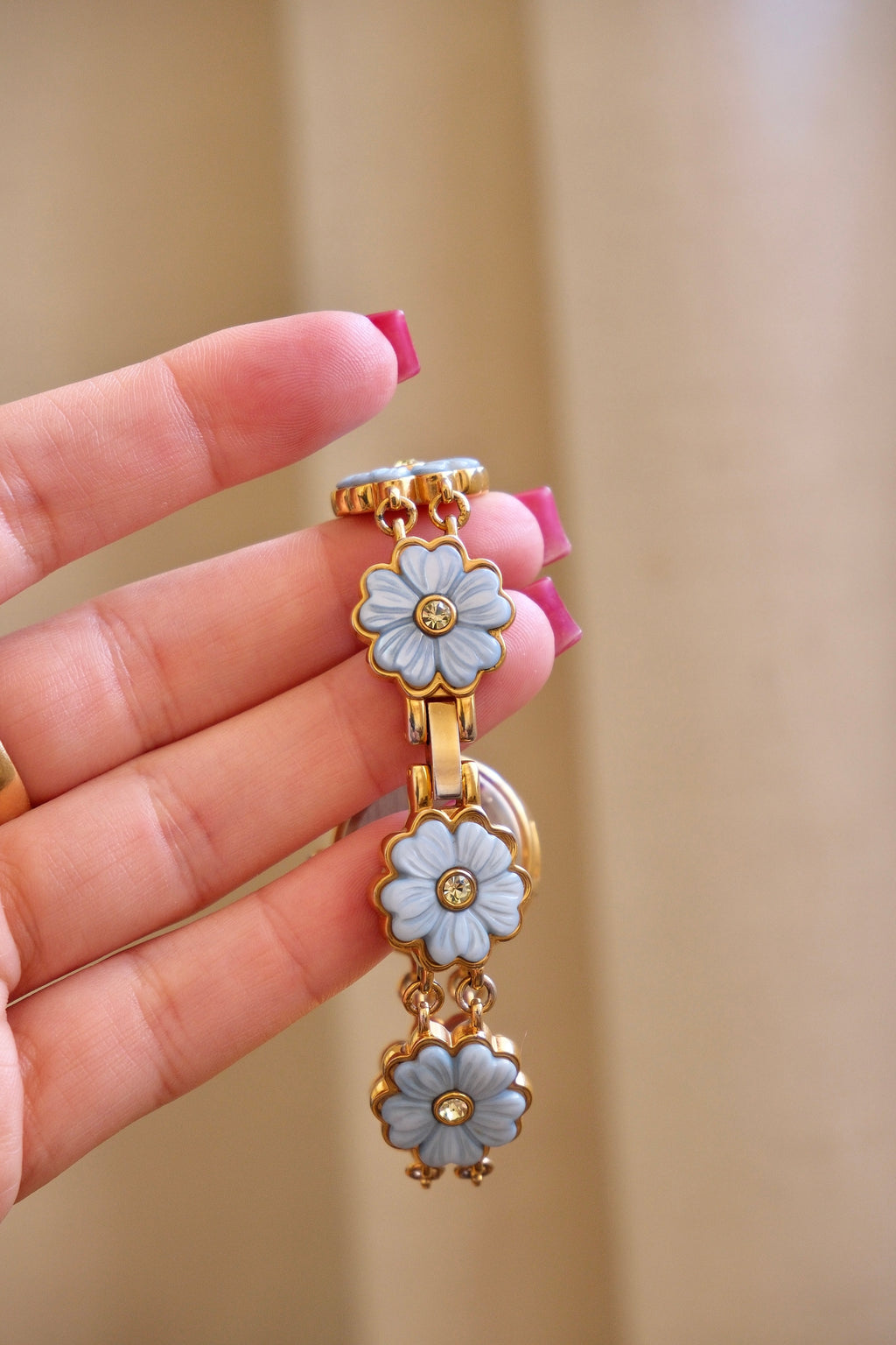 Very Rare Marcel Drucker Flower Peak a Boo Watch Pale Blue Carved Flowers Working