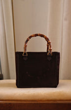 Vintage Gucci Bamboo Tote Bag Brown Suede with Bamboo Handles Circa 1980s