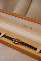 1990s Women’s Vintage 2000L Gucci Gold Leather Wristwatch with Box & Papers Working