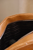 2000s Vintage Prada Camel Leather Bowling Shoulder Bag