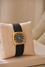 Unisex Ladies Mens Vintage 18k Gold Plated Black Leather Strap Raymond Weil Watch Working