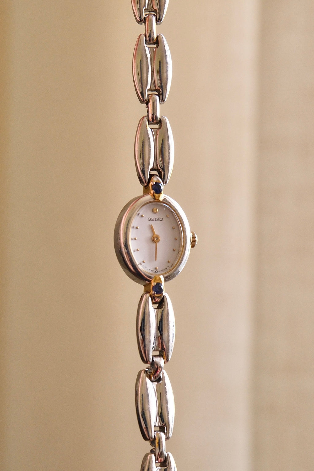 Ultra Rare & Petite Ladies Seiko Oval Dial Watch with Sapphire Gemstone Accents