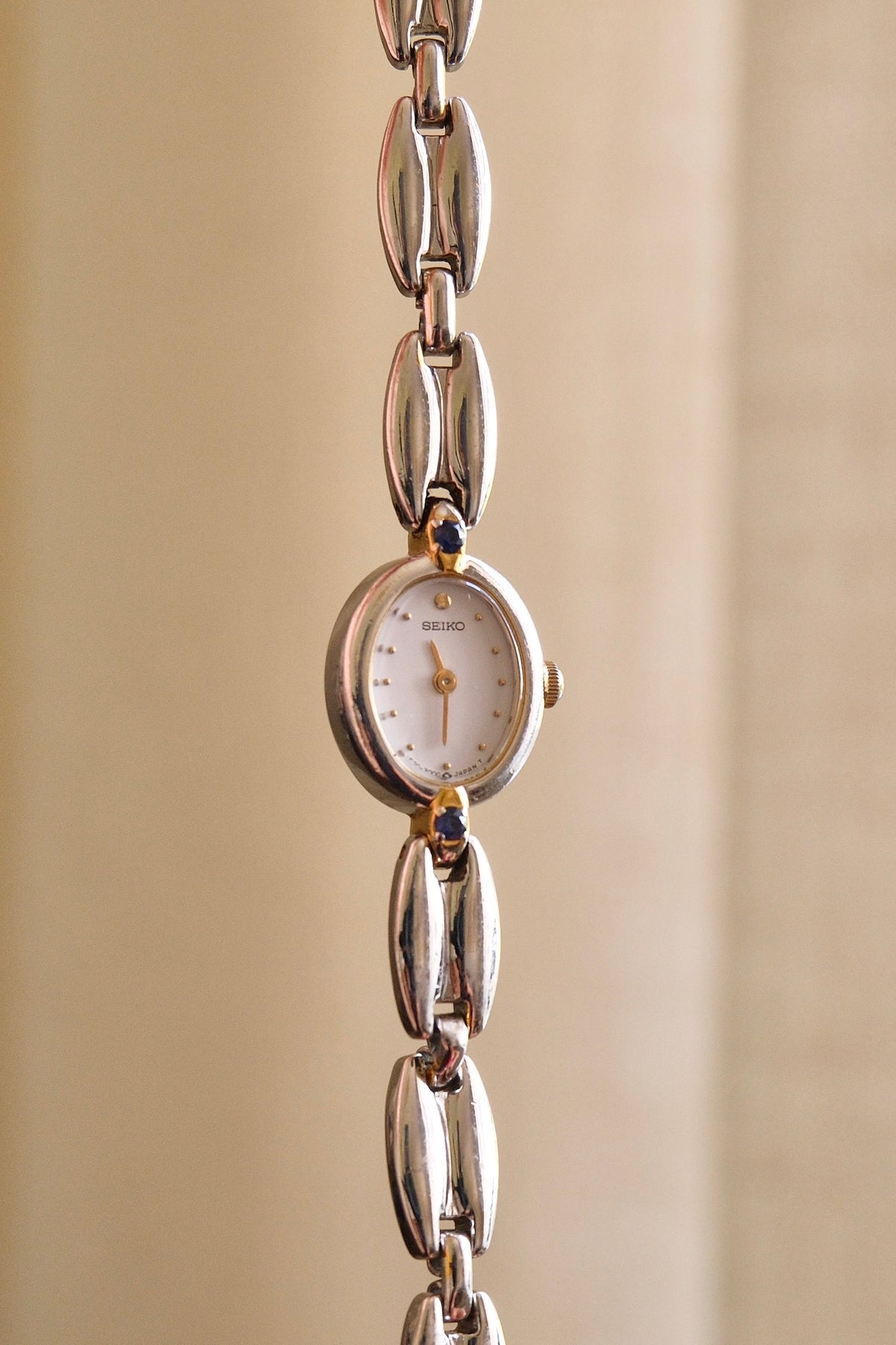 Ultra Rare & Petite Ladies Seiko Oval Dial Watch with Sapphire Gemstone Accents