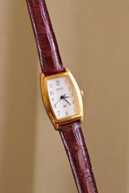 Near Mint Vintage 90s Seiko Noie Baignoire Style Burgendy Leather Strap Watch Working