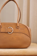 2000s Vintage Prada Camel Leather Bowling Shoulder Bag