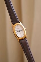 Vintage 90s Ladies Seiko 1F21 6B10 Tank Baignoire Style Watch Brown Leather Strap Gold Tone Quartz Japan